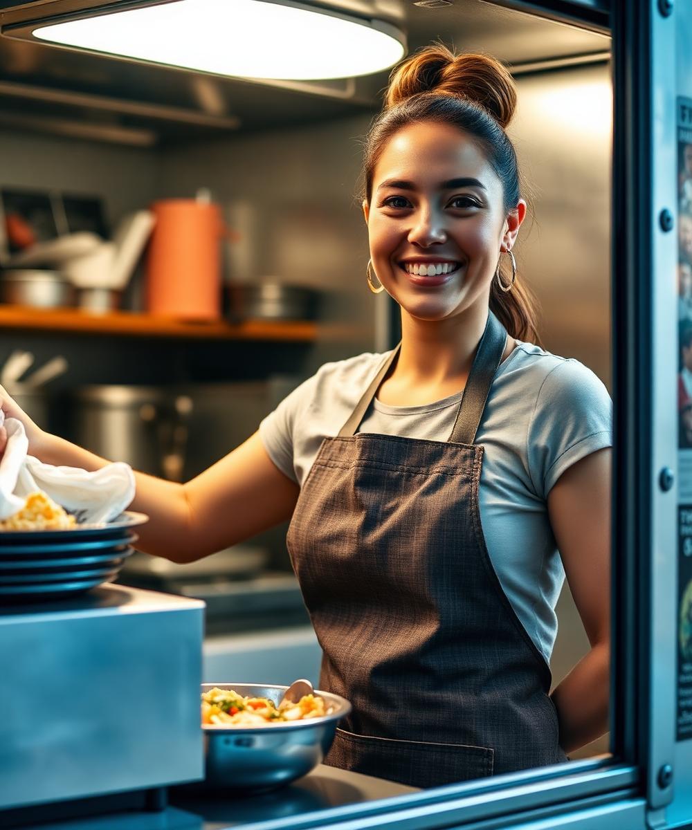 Lauren serving fresh food from the catering van